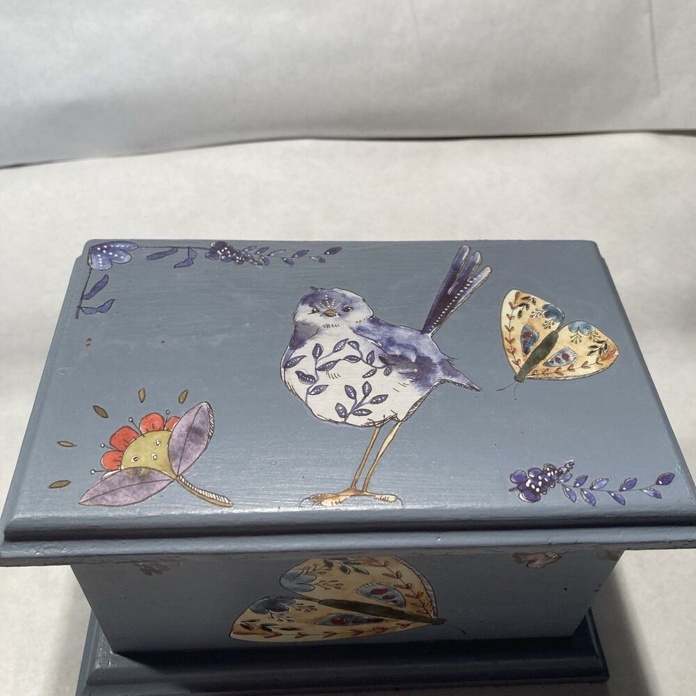 Trinket Jewelry Box Hand painted With Birds and Flower Transfers